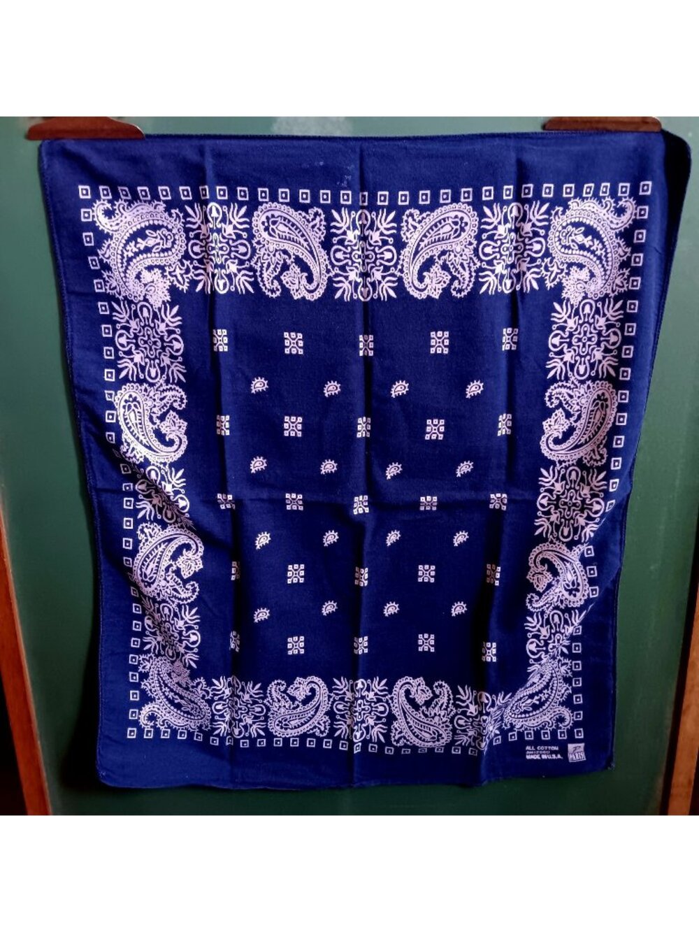 Vintage Hanky 19x22 Blue Paisley Bandana All-Cotton Made In USA By Paris